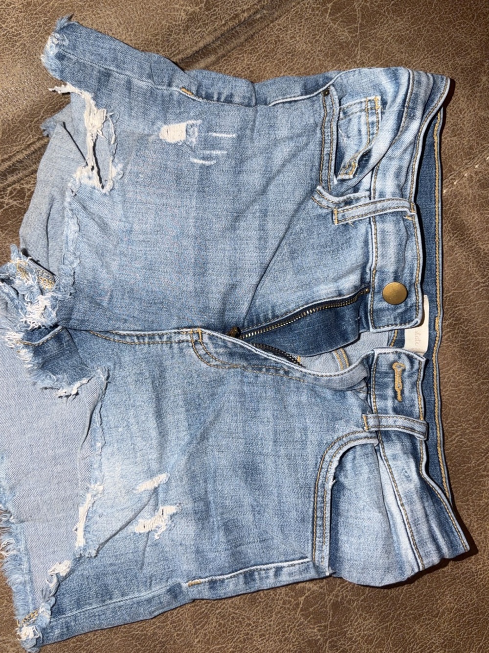 Altar'd State Light Blue High-Rise Distressed Denim Shorts